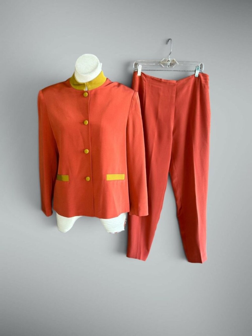 Sylvia Heisel Vintage 90s Designer Burnt Orange Silk Pantsuit Size 12/14